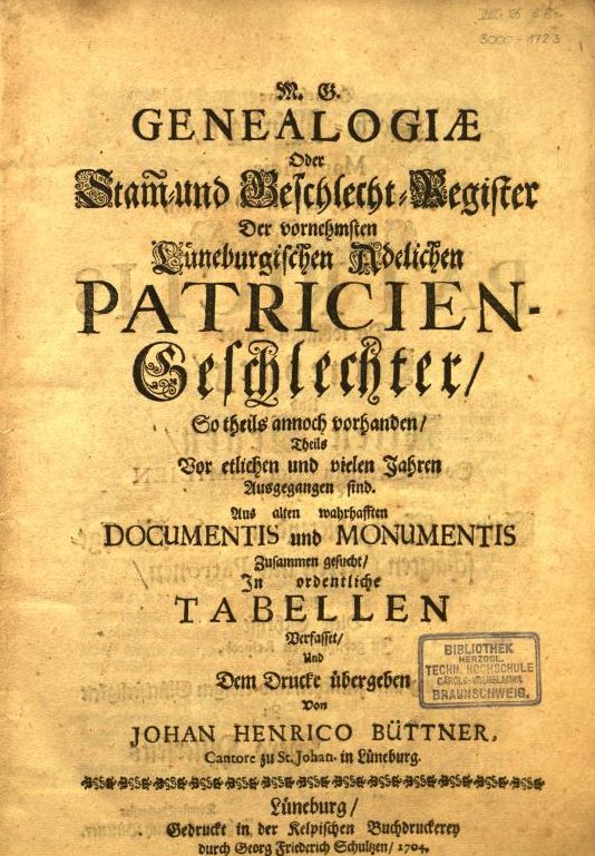 Genealogien Geschlechtsregister der vornehmsten adeligen Lüneburger