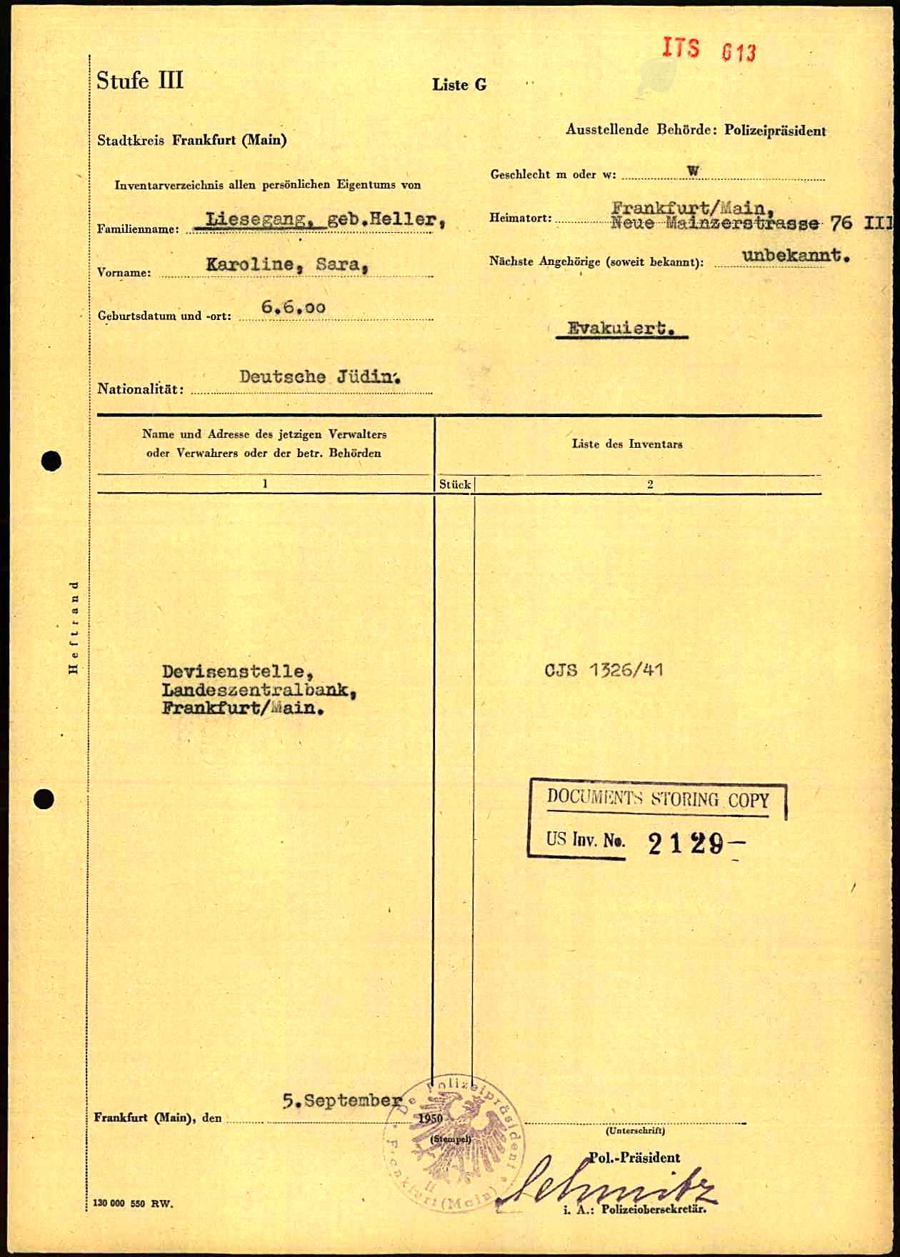 Evakuierung als Jüdin : Karoline_(Sara) Heller
