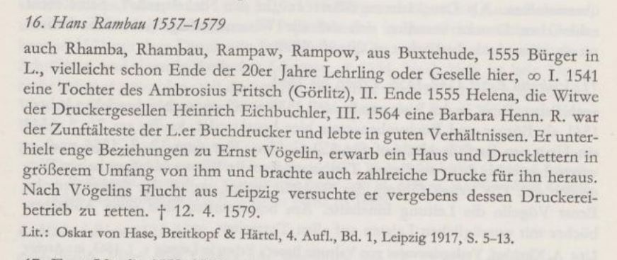 Hans Rambau, Buchdrucker in Leipzig