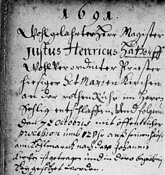 Sterbeeintrag Justus Heinrich Hattorf + 25.9.1691 Osterode