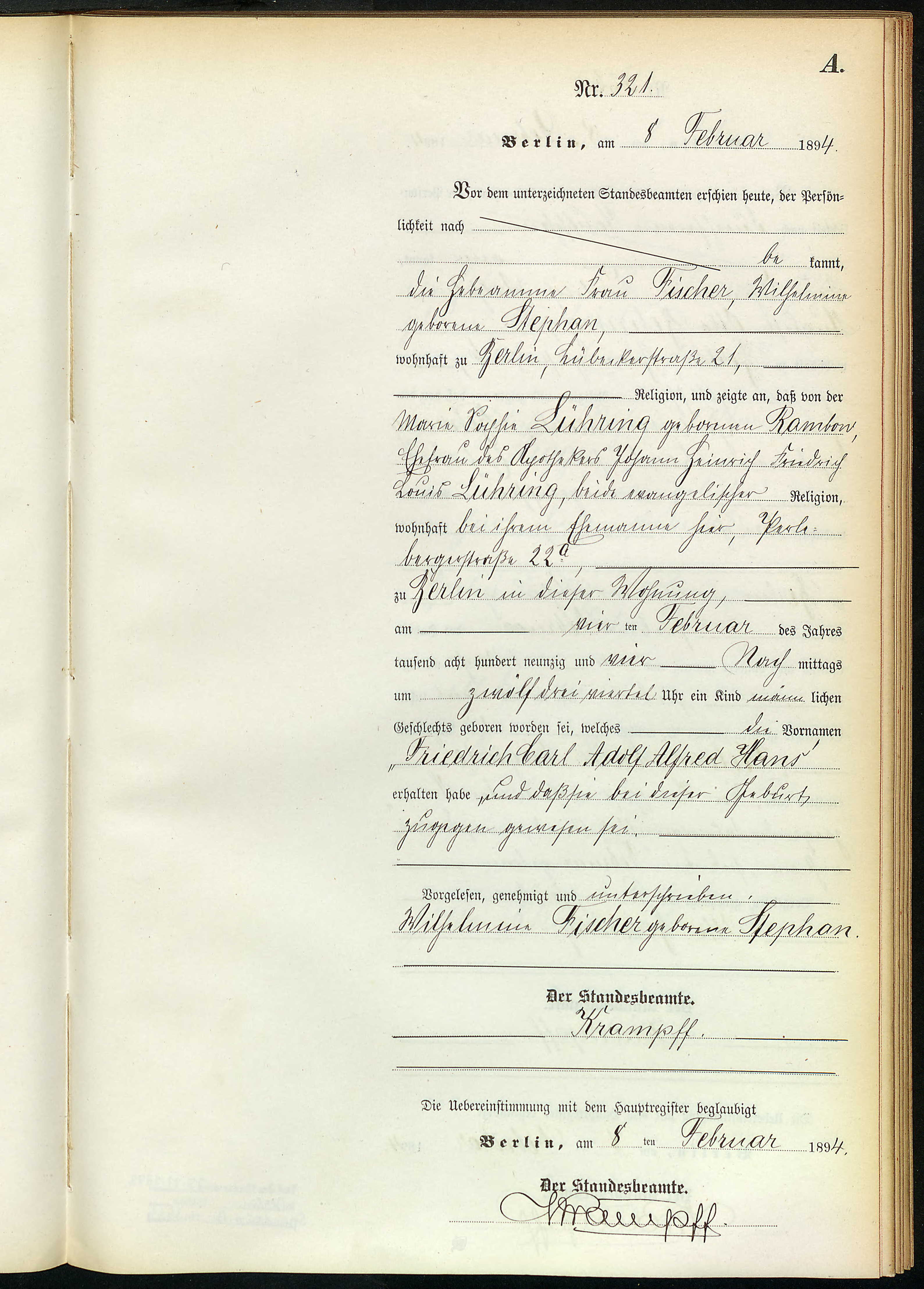 Geburtsregister Magdeburg - Lühring